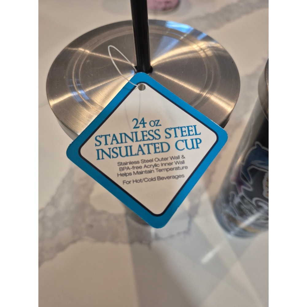 Set‎ of 2 Beach Sticker Wrap 24oz Stainless Steel Insulated Tumblers with Straws - Picture 2 of 5